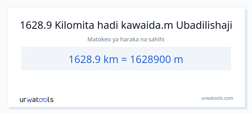 Ubadilishaji wa 1628.9 kilomita hadi Mita