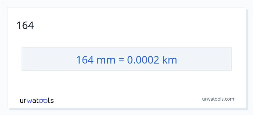 164 ಮಿಲಿಮೀಟರ್‌ಗಳು ರಿಂದ ಕಿಲೋಮೀಟರ್‌ಗಳು ಪರಿವರ್ತನೆ