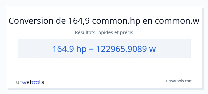 Conversion 164.9 chevaux-vapeur vers watts