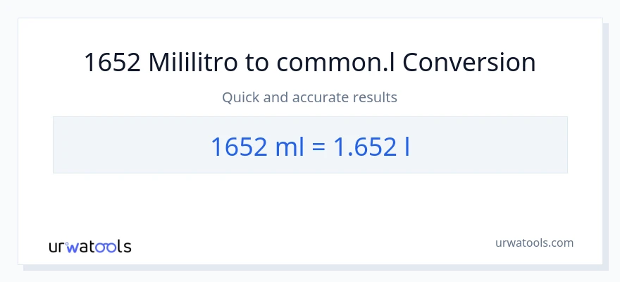 1652 mga mililitro patungong Liters na conversion
