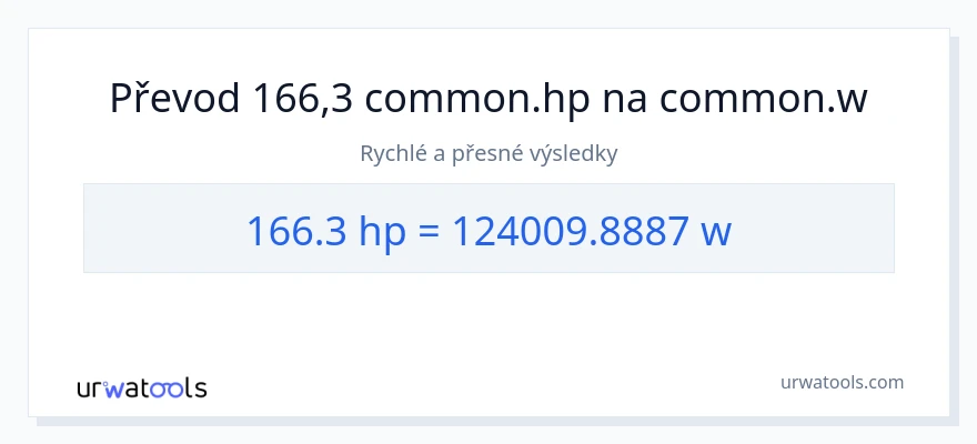 Konverze z koňská síla na watty: 166.3