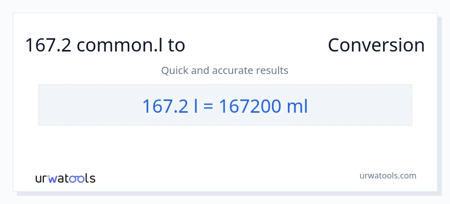 167.2 Liters ൽ നിന്ന് മില്ലിലിറ്റർ ലേക്ക് പരിവർത്തനം