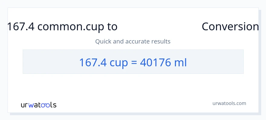 167.4 കപ്പുകൾ ൽ നിന്ന് മില്ലിലിറ്റർ ലേക്ക് പരിവർത്തനം