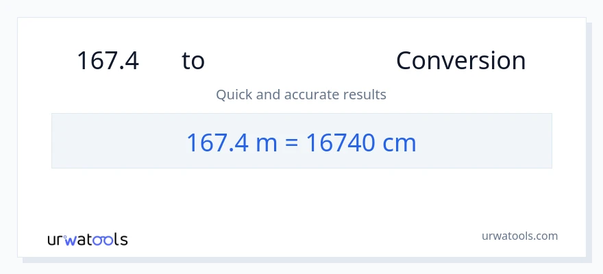 167.4 മീറ്ററുകൾ ൽ നിന്ന് സെന്റീമീറ്ററുകൾ ലേക്ക് പരിവർത്തനം