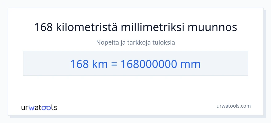 168 kilometrejä - millimetrit muunnos