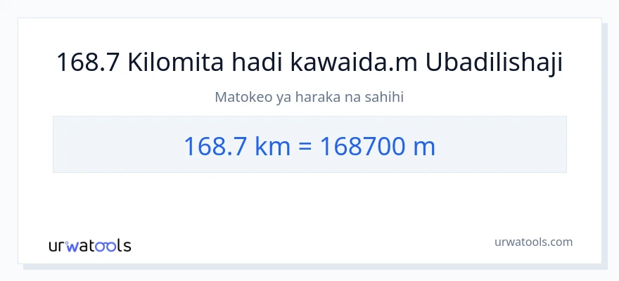 Ubadilishaji wa 168.7 kilomita hadi Mita