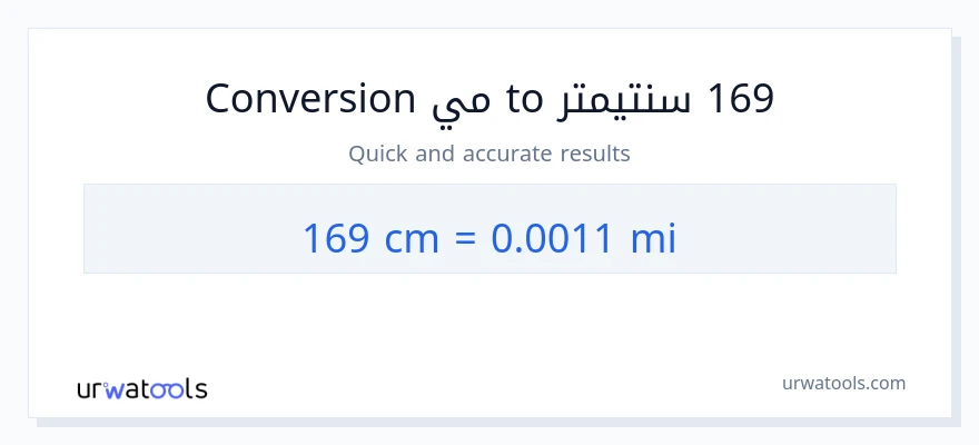 التحويل من 169 سنتيمترات إلى أميال