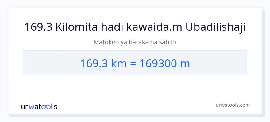 Ubadilishaji wa 169.3 kilomita hadi Mita