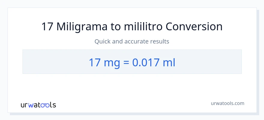 Conversão de 17 miligramas para mililitros