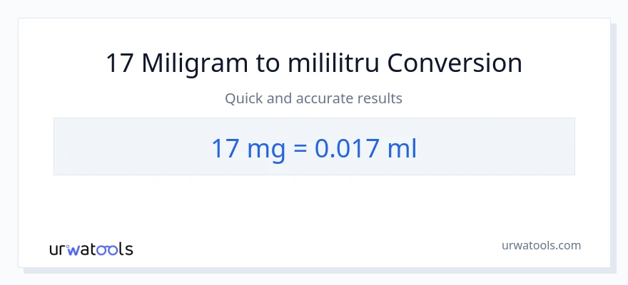 Conversie 17 miligrame la mililitri
