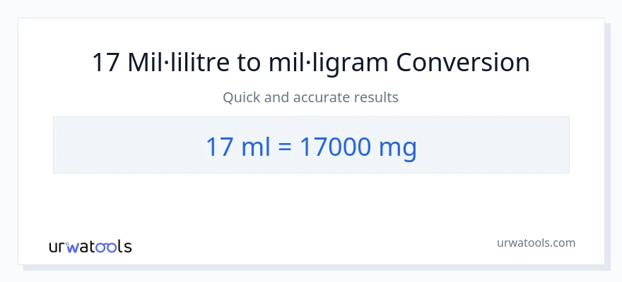 Conversió de 17 mil·lilitres a mil·ligrams