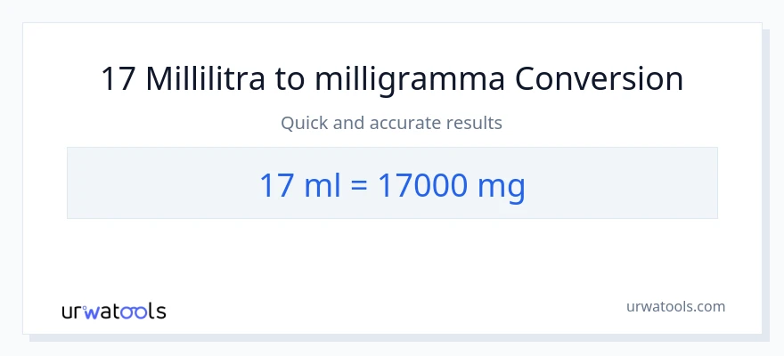 17 millilitraa - milligrammaa muunnos