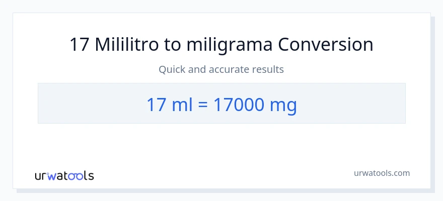 Conversão de 17 mililitros para miligramas