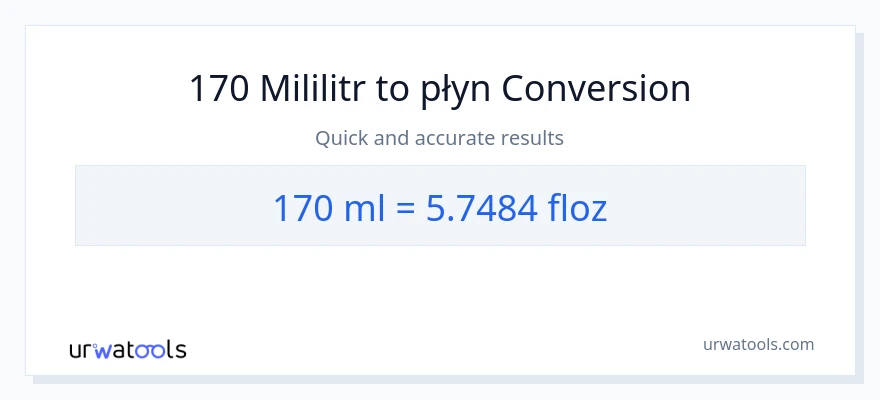 Konwersja 170 mililitry do uncje płynu