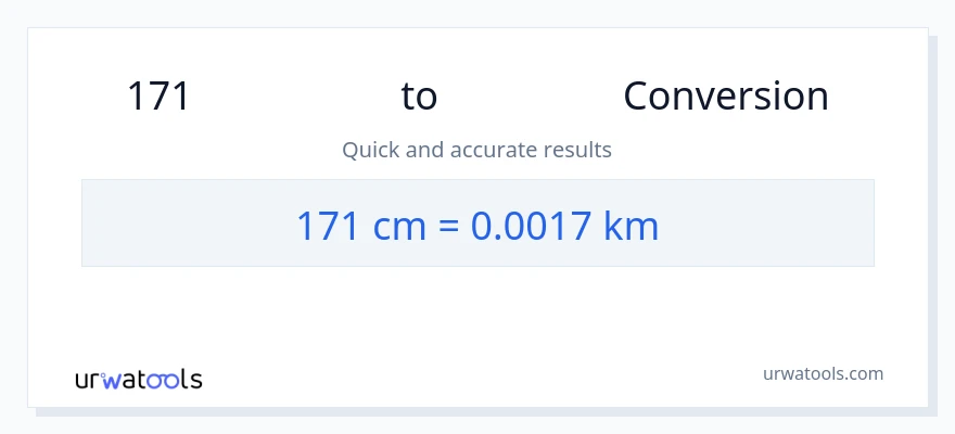 การแปลง 171 เซนติเมตร เป็น กิโลเมตร