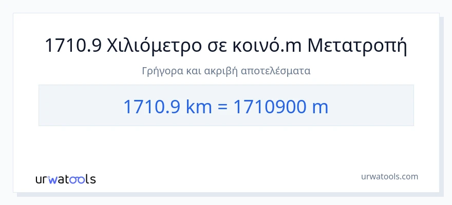 Μετατροπή 1710.9 χιλιόμετρα σε Μετρητές