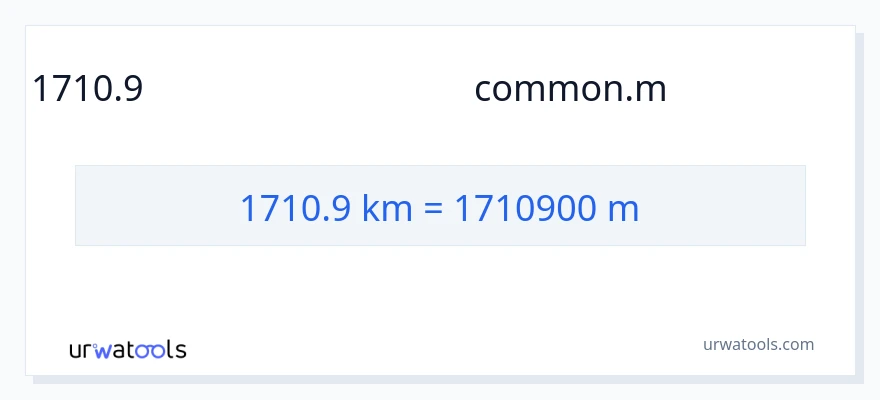 1710.9 కిలోమీటర్లు నుండి మీటర్లు కు మార్పిడి