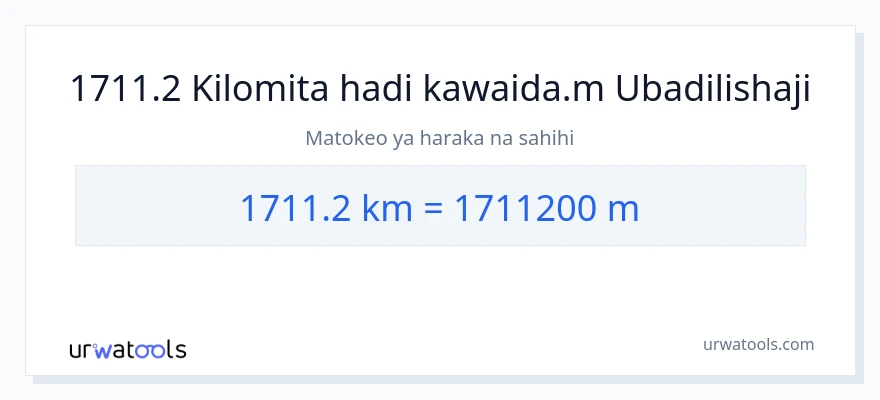 Ubadilishaji wa 1711.2 kilomita hadi Mita