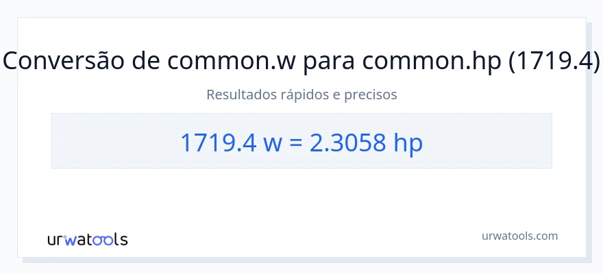 Conversão de 1719.4 watts para cavalos de potência