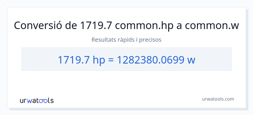 Conversió de 1719.7 cavalls de força a watts