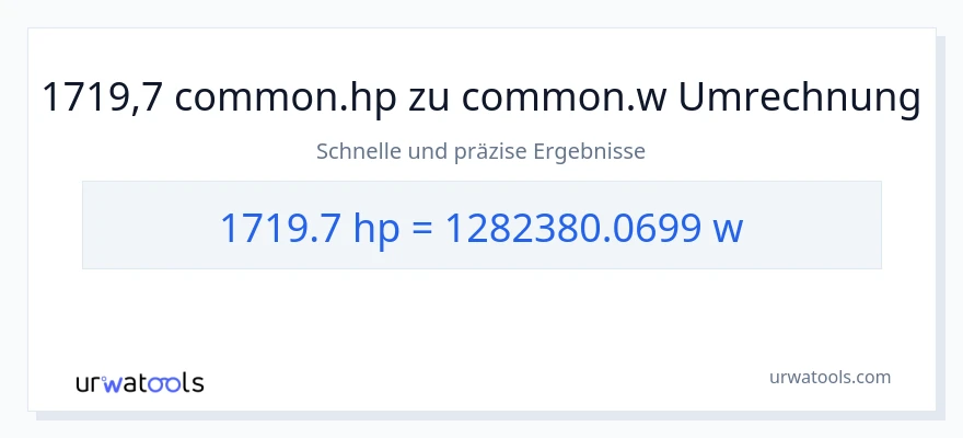 1719.7 PS zu Watt Umwandlung