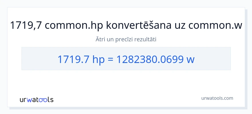 1719.7 zirgspēki uz vati konversiju