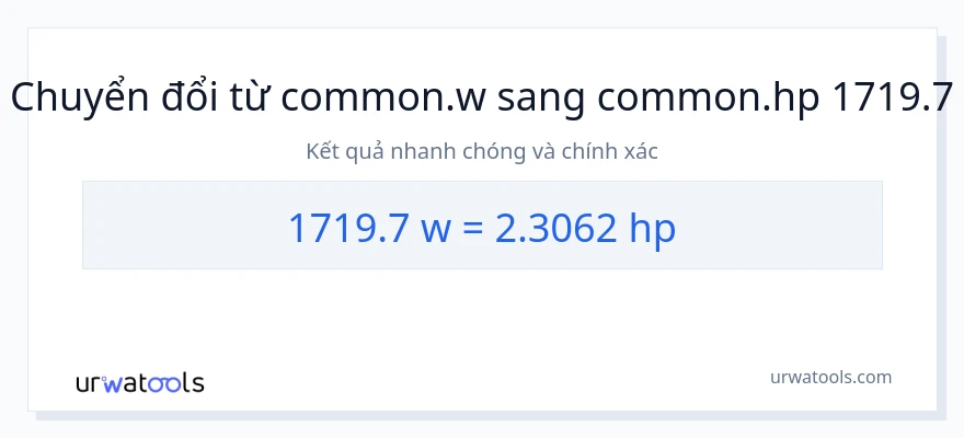 Chuyển đổi 1719.7 watt sang mã lực