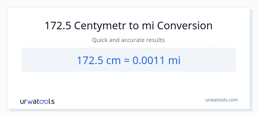 Konwersja 172.5 Centymetry do mile