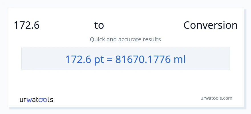 172.6 Pints ൽ നിന്ന് മില്ലിലിറ്റർ ലേക്ക് പരിവർത്തനം