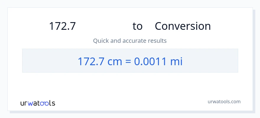 การแปลง 172.7 เซนติเมตร เป็น ไมล์