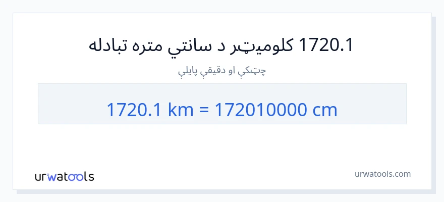 1720.1 کیلومتره ته سانتي متره بدلون