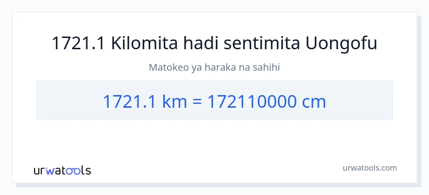 Ubadilishaji wa 1721.1 kilomita hadi Sentimita