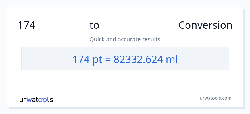 174 Pints ൽ നിന്ന് മില്ലിലിറ്റർ ലേക്ക് പരിവർത്തനം