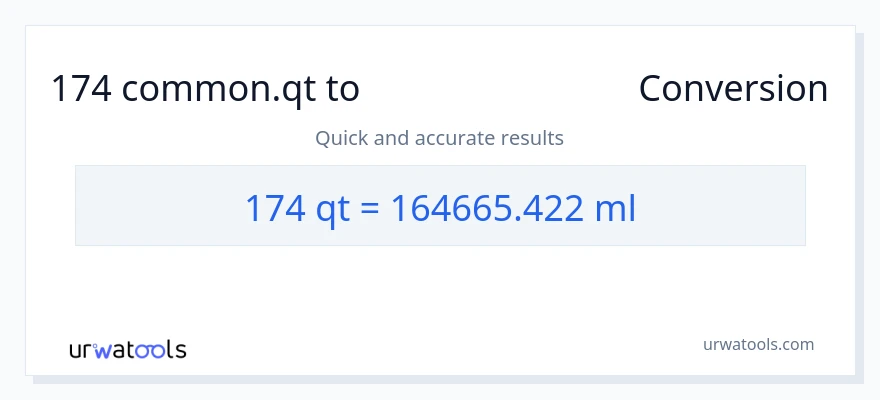 174 Quarts ൽ നിന്ന് മില്ലിലിറ്റർ ലേക്ക് പരിവർത്തനം
