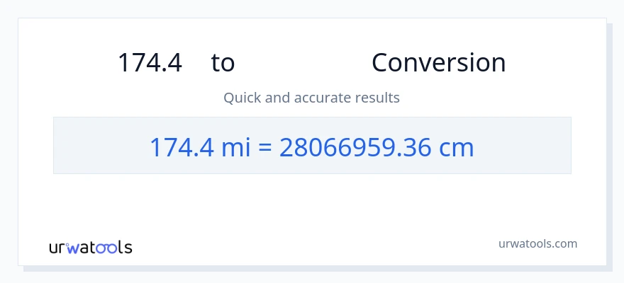 การแปลง 174.4 ไมล์ เป็น เซนติเมตร
