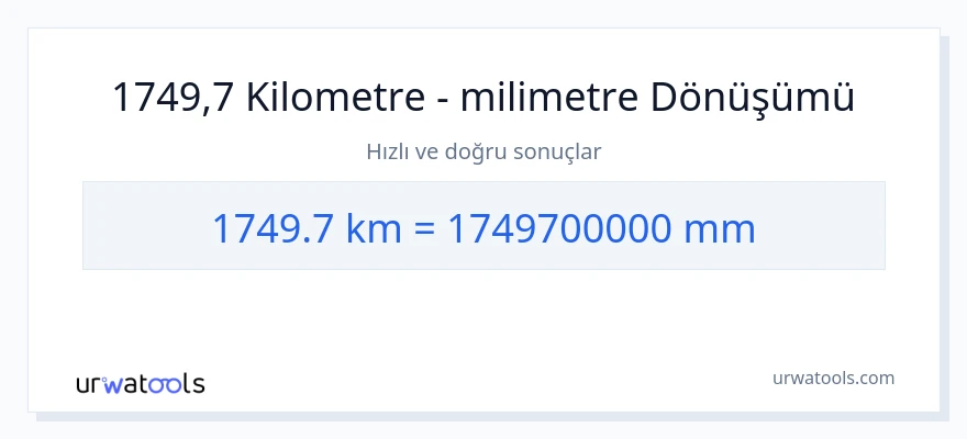 1749.7 kilometre'den milimetre'e dönüşüm