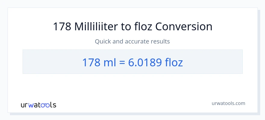 178 milliliitrid konversioon vedelikuuntsid-ks