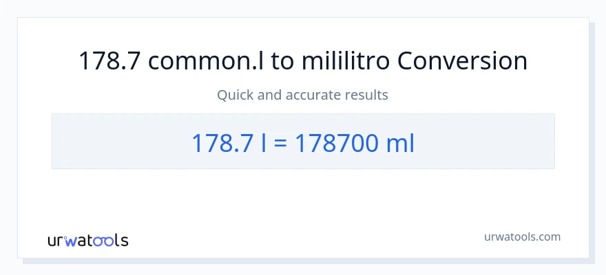 178.7 Liters patungong mga mililitro na conversion