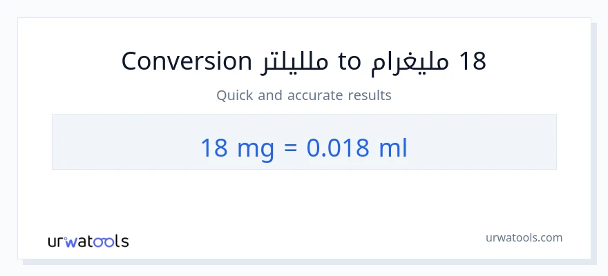 التحويل من 18 ملليغرام إلى ملليلتر