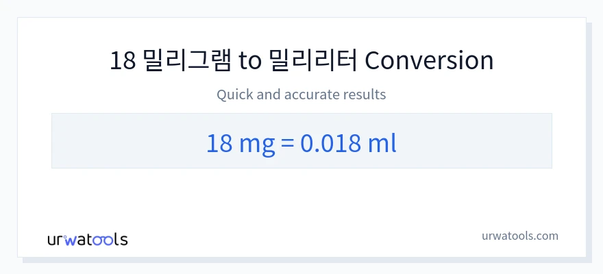 18 밀리그램에서 밀리리터으로의 변환