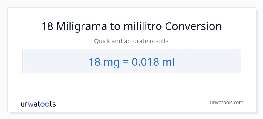 Conversão de 18 miligramas para mililitros