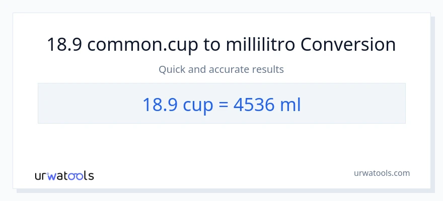 Conversione da 18.9 tazze a millilitri