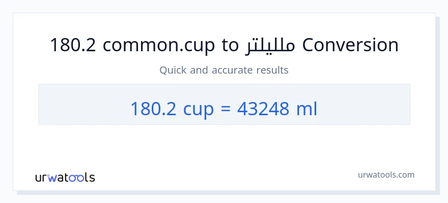 التحويل من 180.2 أكواب إلى ملليلتر