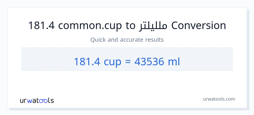 التحويل من 181.4 أكواب إلى ملليلتر