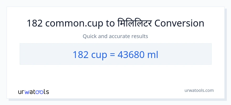 182 कपहरू बाट मिलिलिटर सम्म रूपान्तरण