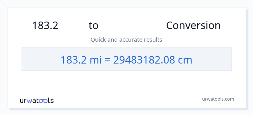 183.2 ಮೈಲಿಗಳು ರಿಂದ ಸೆಂಟಿಮೀಟರ್‌ಗಳು ಪರಿವರ್ತನೆ