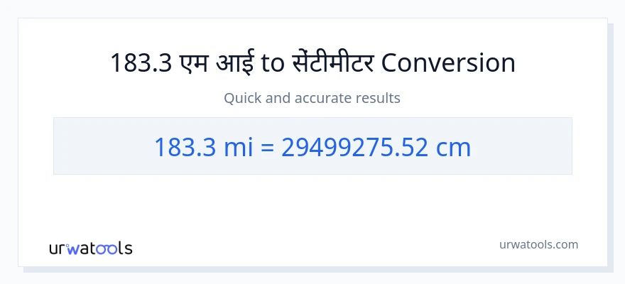 183.3 मील से सेंटीमीटर रूपांतरण