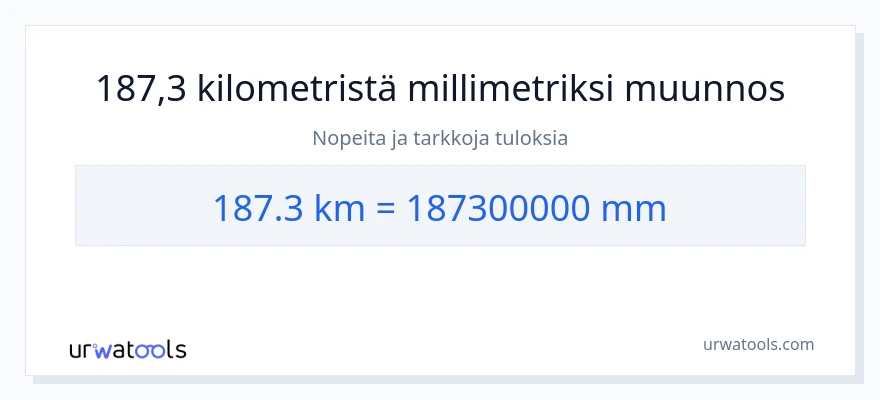 187.3 kilometrejä - millimetrit muunnos