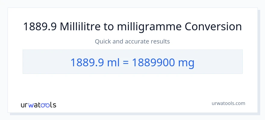 Conversion 1889.9 millilitres vers milligrammes