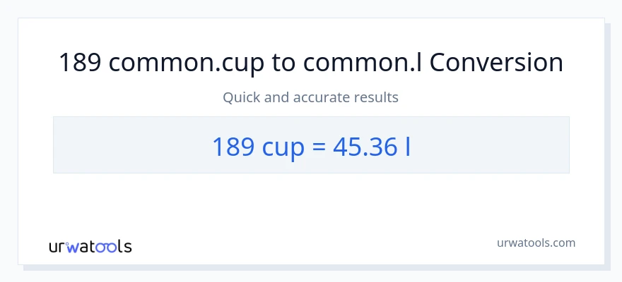 189 mga tasa patungong Liters na conversion